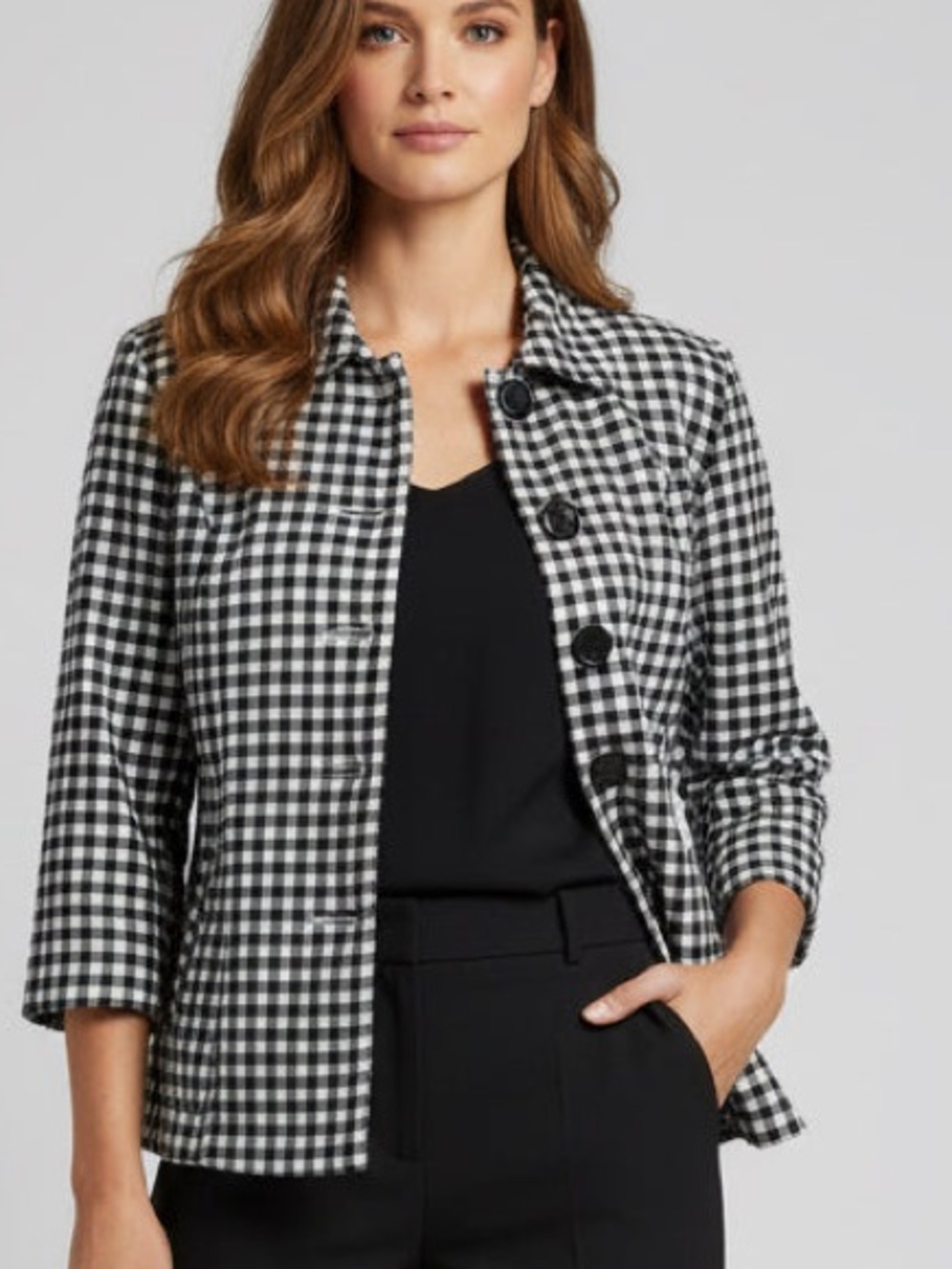 Joan Rivers Black & White Gingham Button Front Blazer